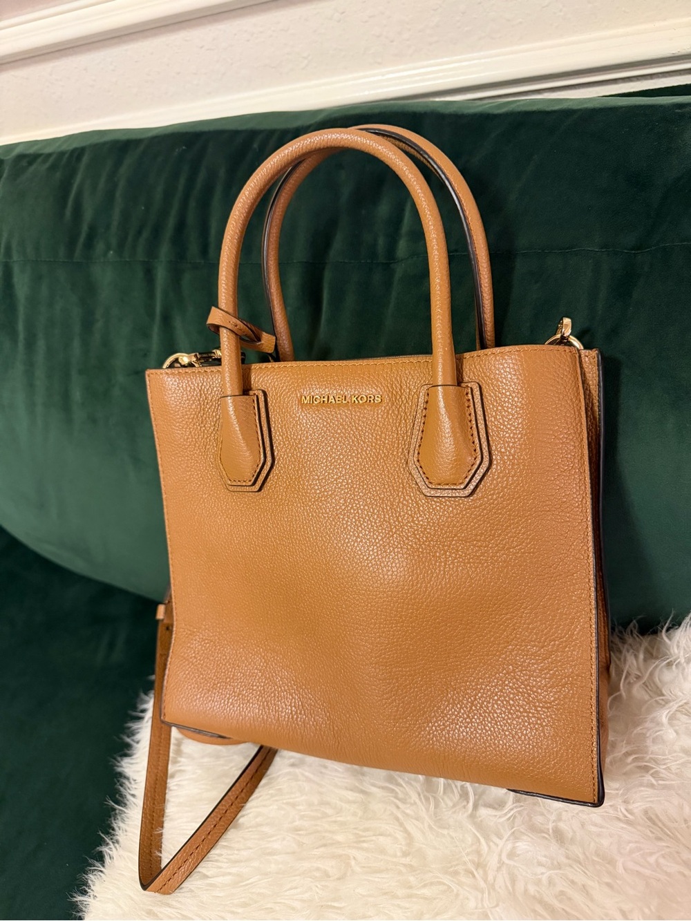 Michael Kors Cognac Pebbled Leather Satchel
